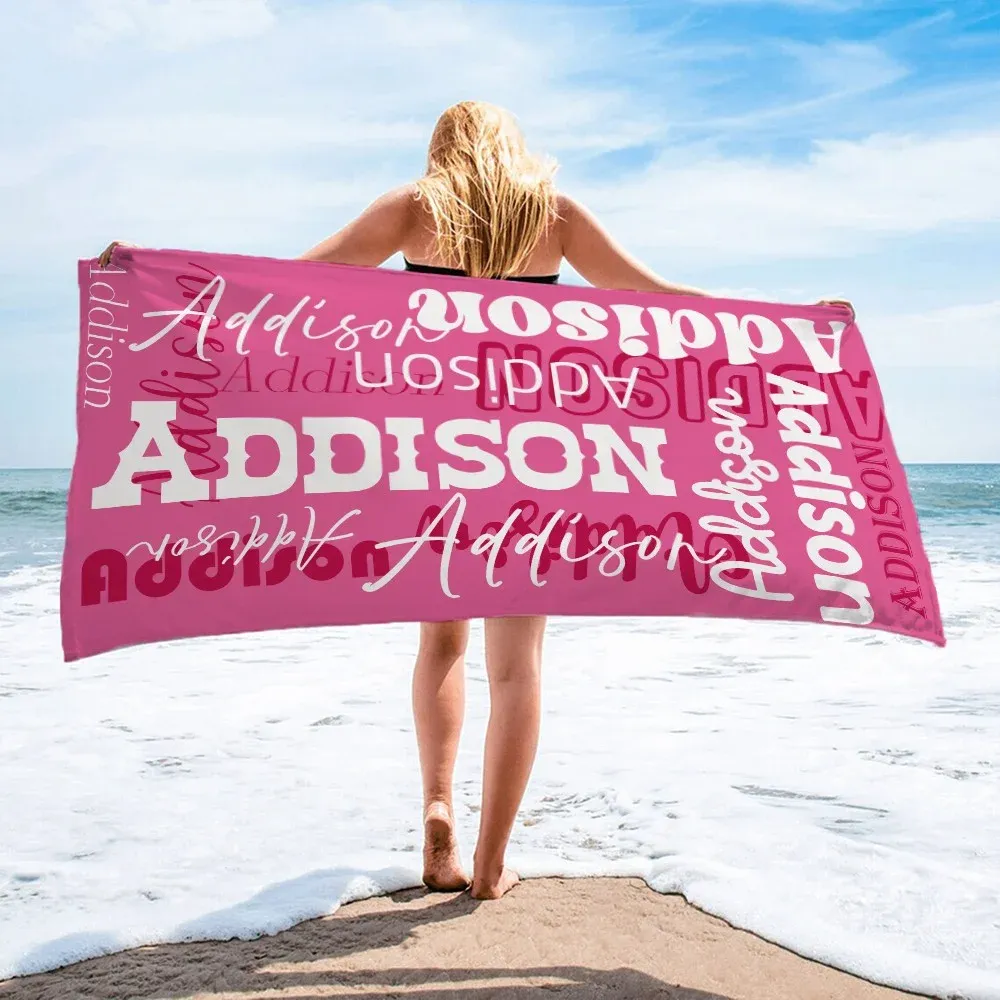 Personalized Name Beach Towel, Quick Dry Microfiber Signature Bath Towel,