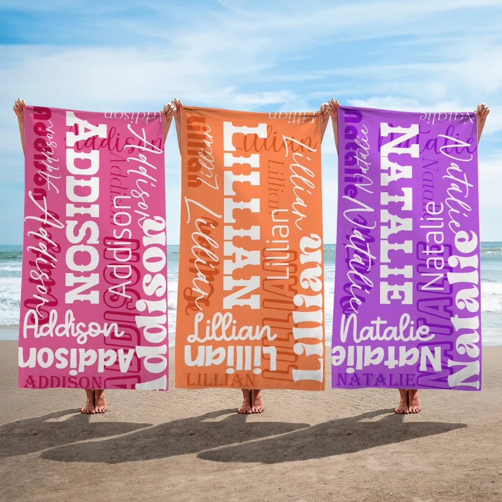 Personalized Name Beach Towel, Quick Dry Microfiber Signature Bath Towel,