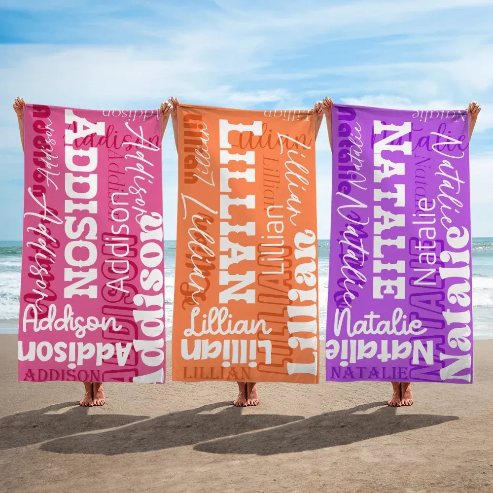 Personalized Name Beach Towel, Quick Dry Microfiber Signature Bath Towel,