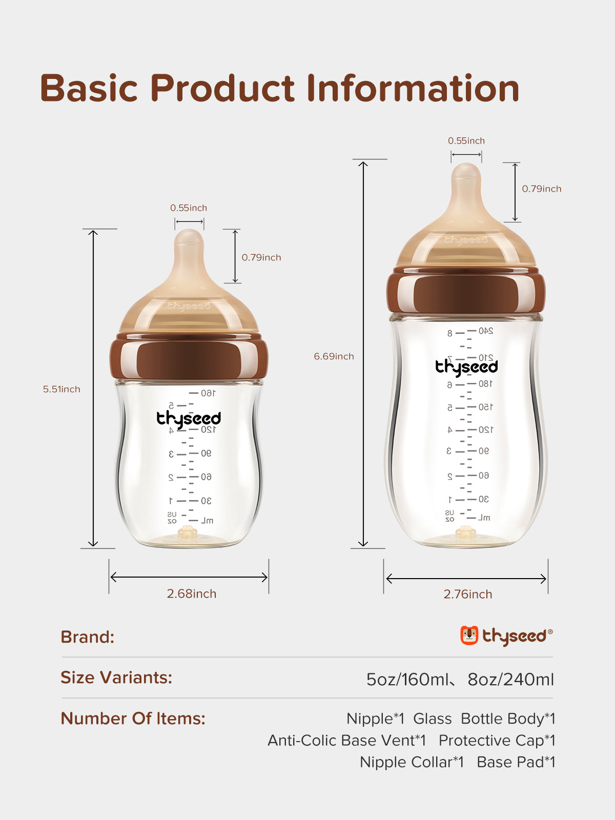 Thyseed Glass Natural Anti-colic Baby Bottle