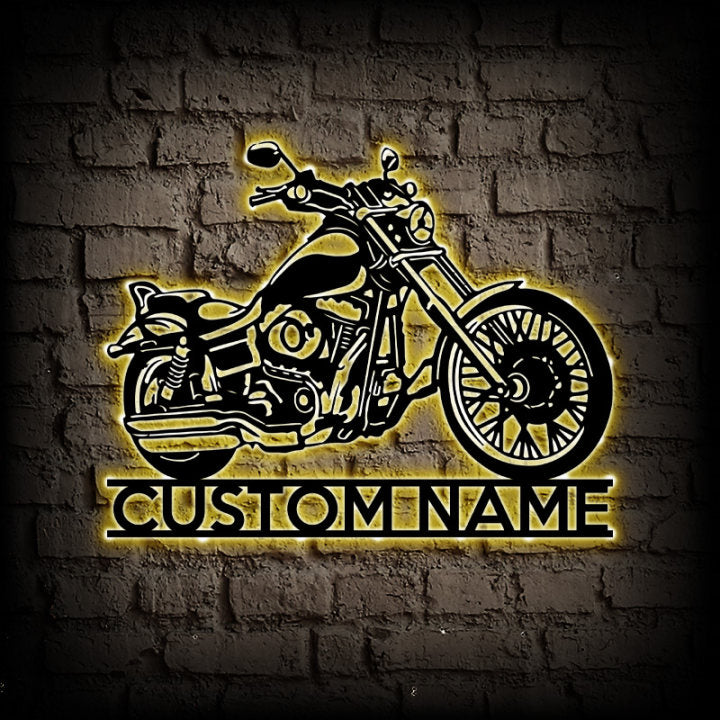 Personalized Motorcycle Metal Wall Art With LED Lights