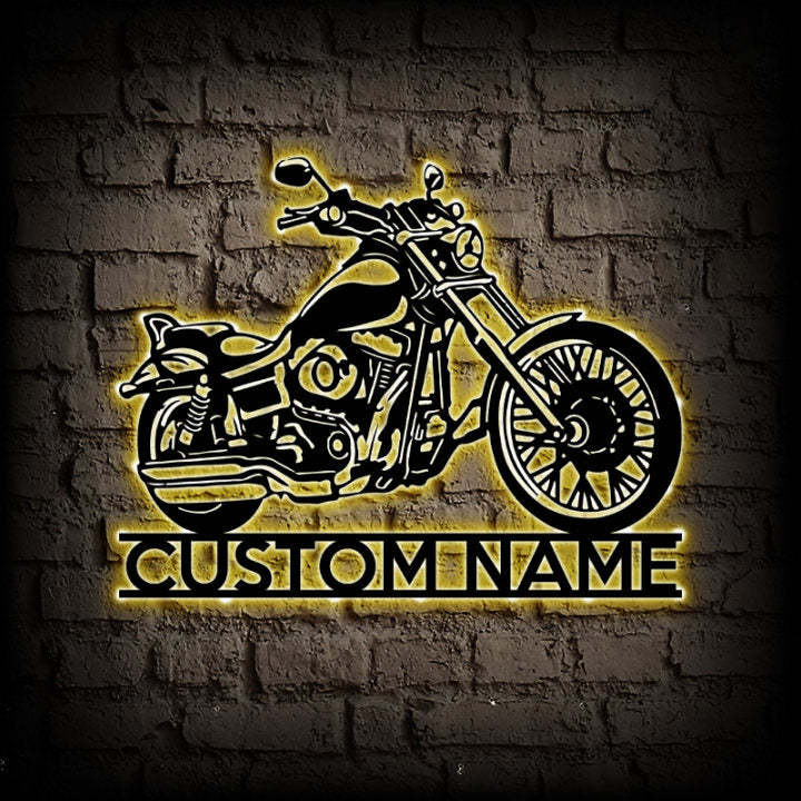 Personalized Motorcycle Metal Wall Art With LED Lights
