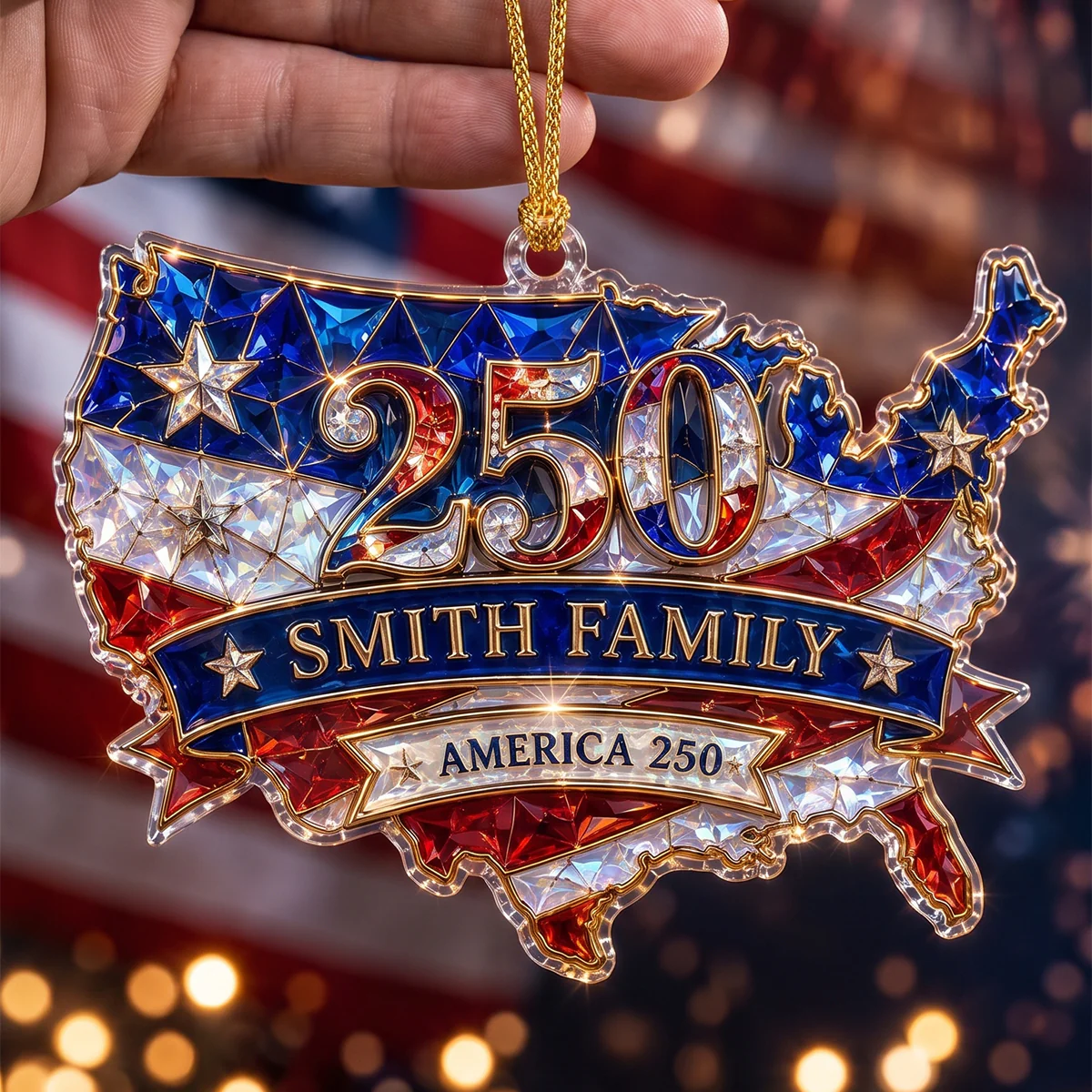 Personalized Custom Shape Acrylic Ornament, America Hologram USA Map Ornament