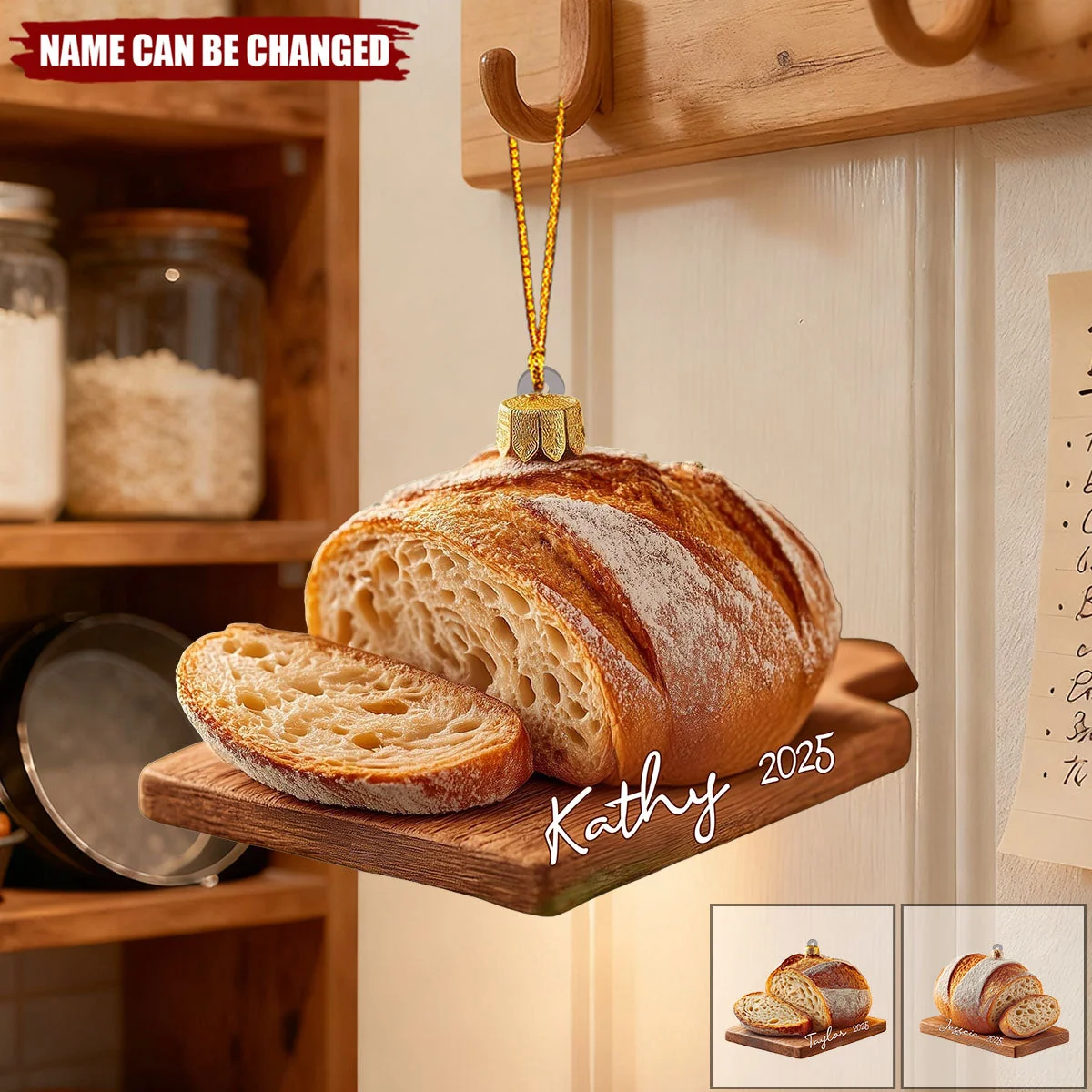 Personalized Sourdough Bread Ornament, Rustic Acrylic Christmas Gift