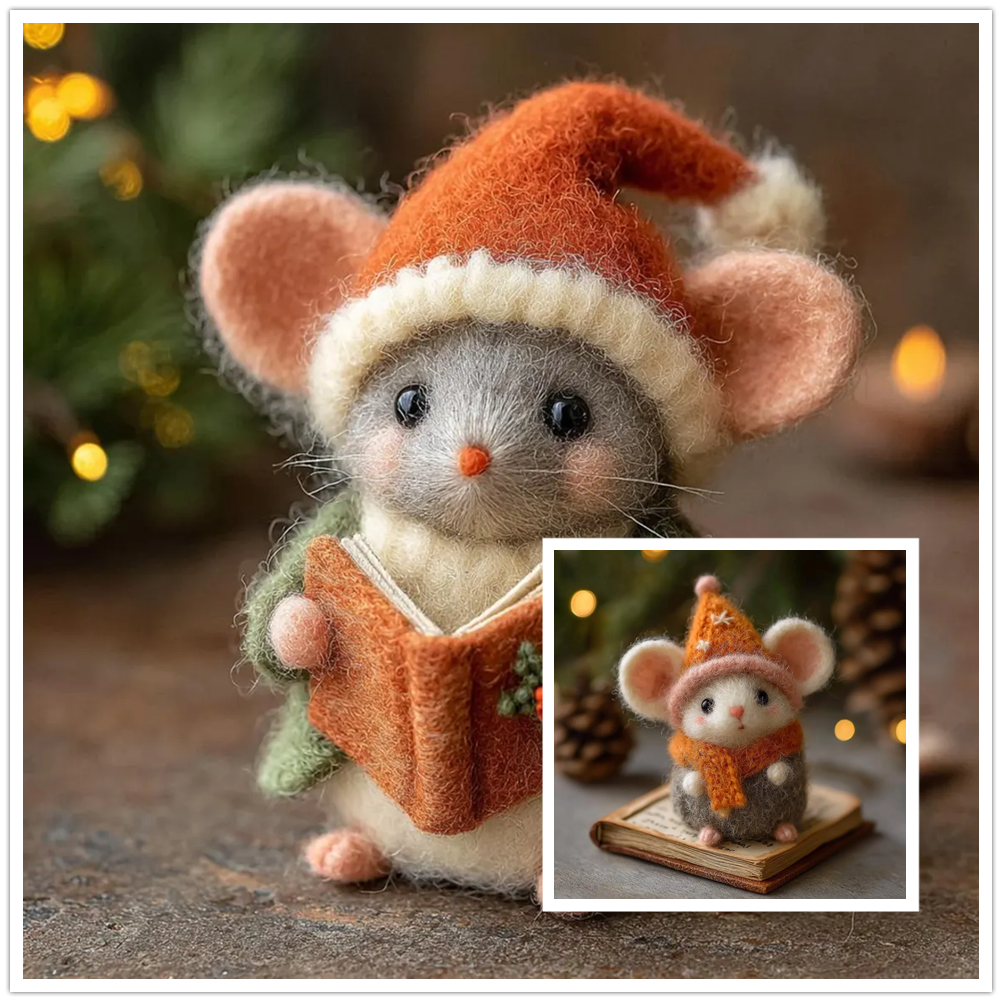 🎁🐭 Deluxe Christmas Felt Mouse | Handmade Wool Ornament ✨ Tree-Ready!