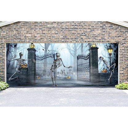 Halloween - Skeleton invites zombie party to cemetery