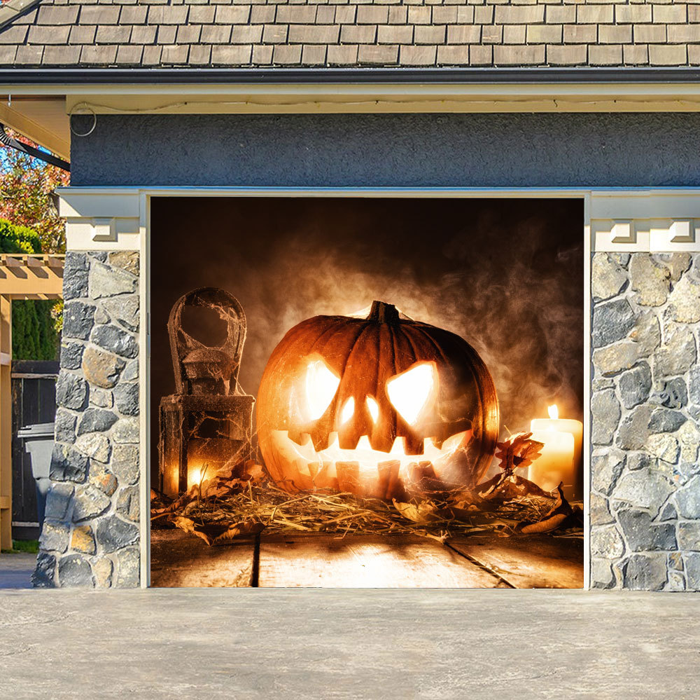 Halloween Carved Pumpkin Lantern Garage Door Banner Mural