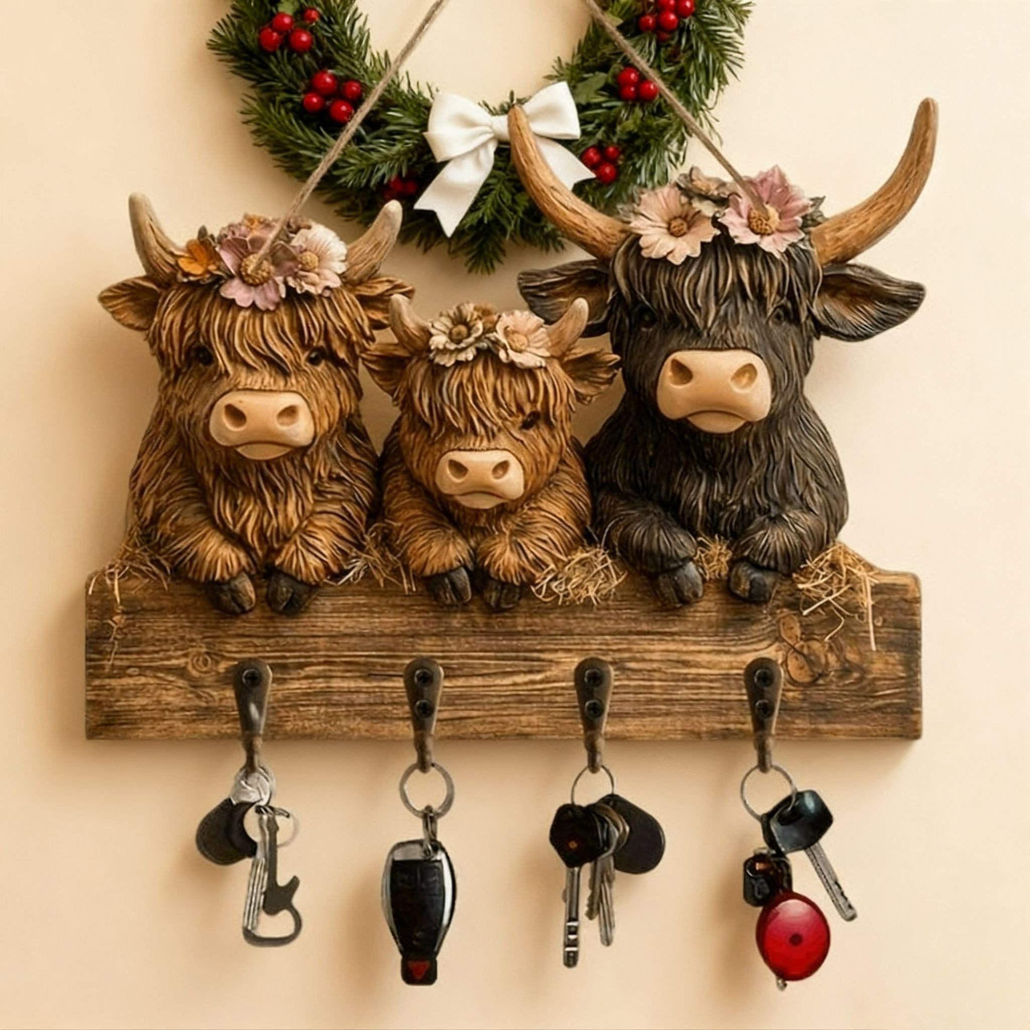 🔥Time-Limited SALE 49% OFF - 2D Rustic Highland Cow Wooden Ornament 🐮