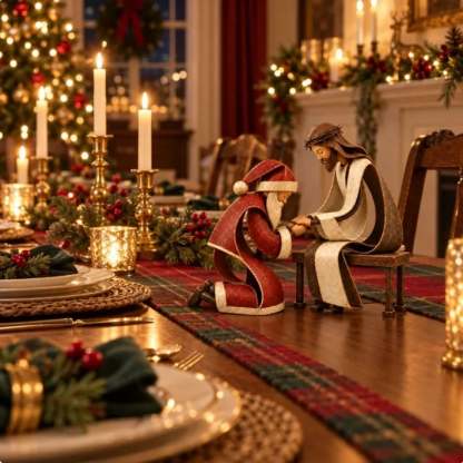 🎅✝️Santa Kneeling Before   Jesus Christmas   Figurines