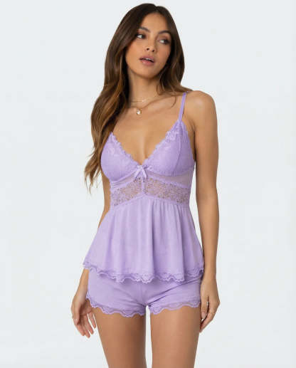 High Slit Lacy Short 2-Piece Set
