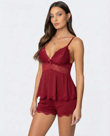 High Slit Lacy Short 2-Piece Set