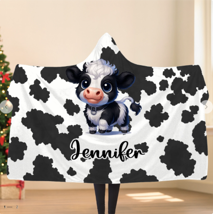 Who Loves Highland Cows -  Personalized Name Highland Cows Hooded Blanket - Gift For Highland Cows Enthusiast, Kids, Children