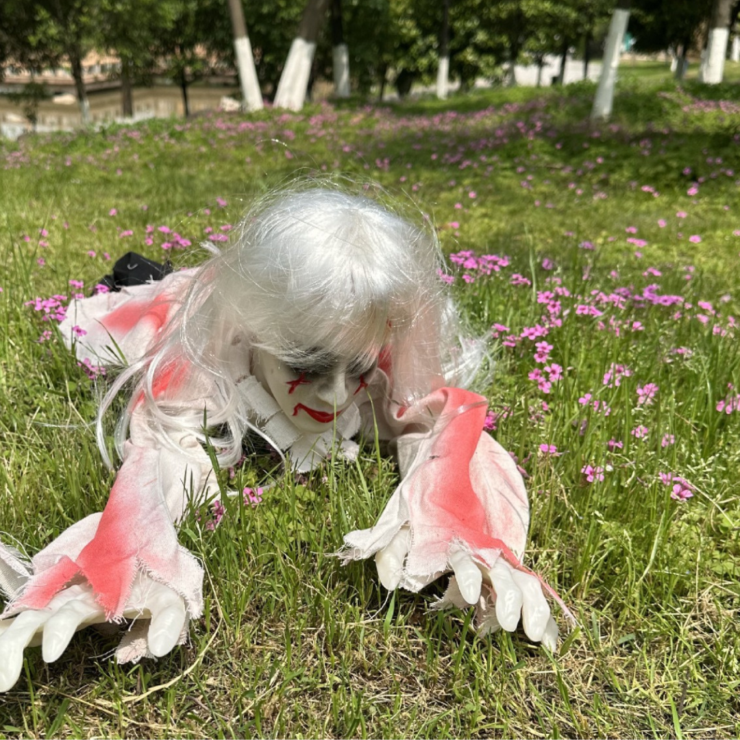 4 Ft. Halloween Scary Yard Animated Crawling Creepy Ghost Long Hair Horror Voice Skeleton Halloween Decoration