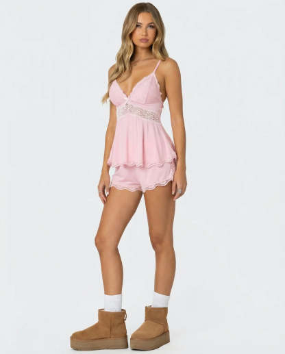 High Slit Lacy Short 2-Piece Set