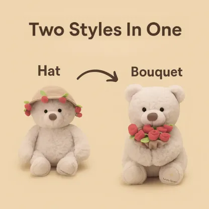 Rose Bloom Bear – Soft Plush Bear with Magnetic Hands & Flower Bouquet