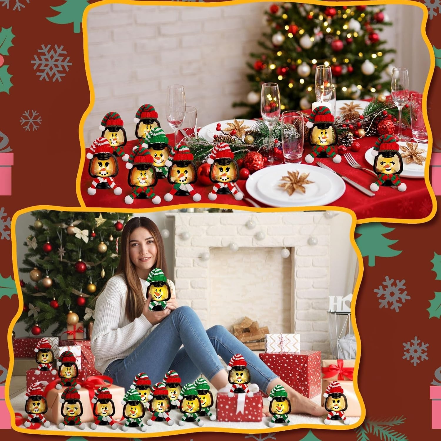 🎄Early Christmas Sale⛄Mini Snowman Lantern with Hats and Scarves