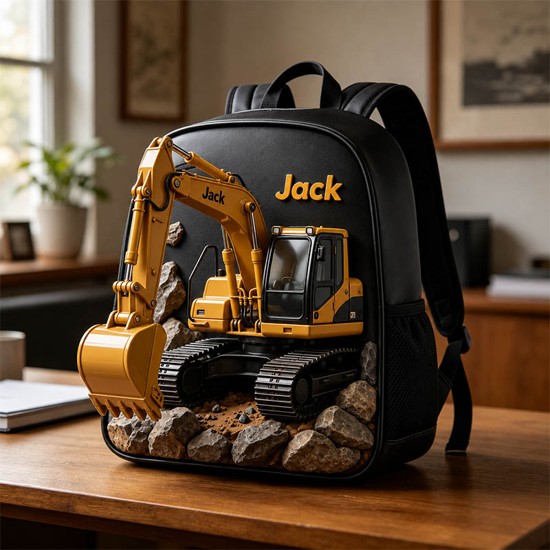 Personalized excavator-themed backpack