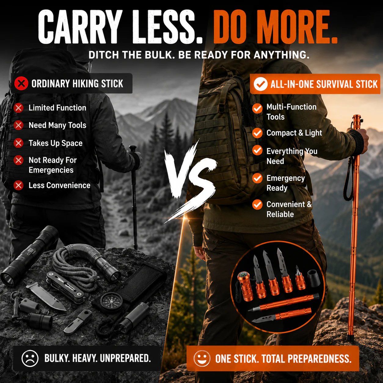 🚨 LAST DAY 49% OFF | Survival Hiking Stick – Adjustable Trekking Pole with Built-In Outdoor Survival Tools