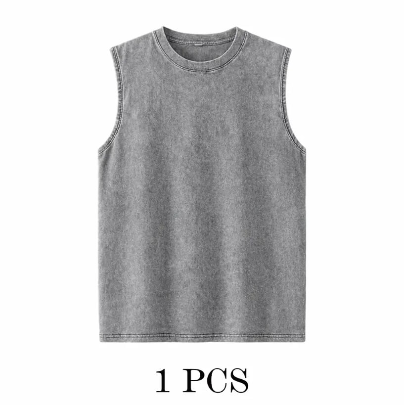 ⚡ Hot Sales 49% OFF 🔥 4-Pack Men's Washed Sleeveless Vest – Heavyweight Cotton, Acid Wash, Oversized Gym & Streetwear