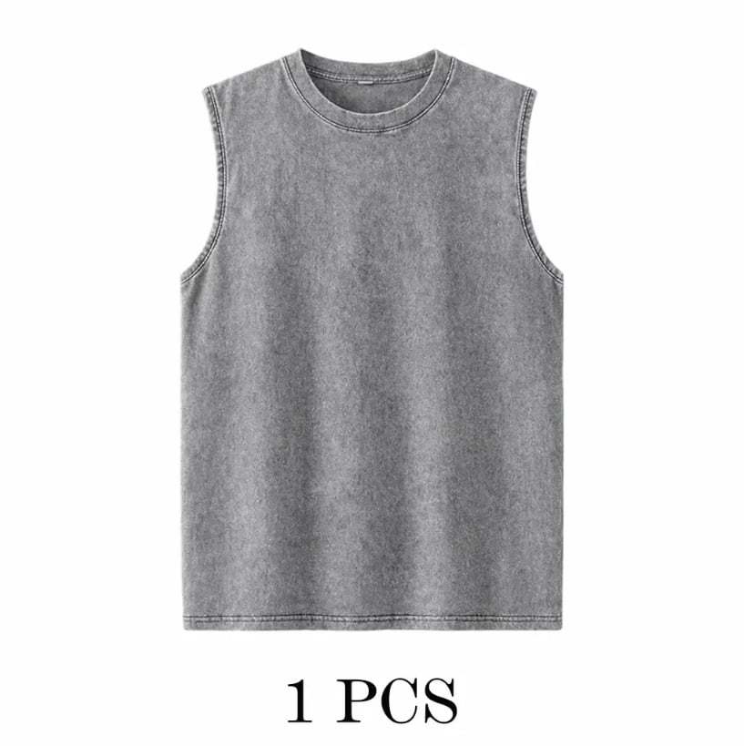 ⚡ Hot Sales 49% OFF 🔥 4-Pack Men's Washed Sleeveless Vest – Heavyweight Cotton, Acid Wash, Oversized Gym & Streetwear