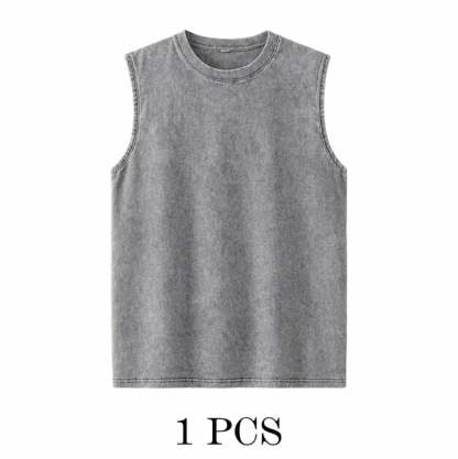 ⚡ Hot Sales 49% OFF 🔥 4-Pack Men's Washed Sleeveless Vest – Heavyweight Cotton, Acid Wash, Oversized Gym & Streetwear