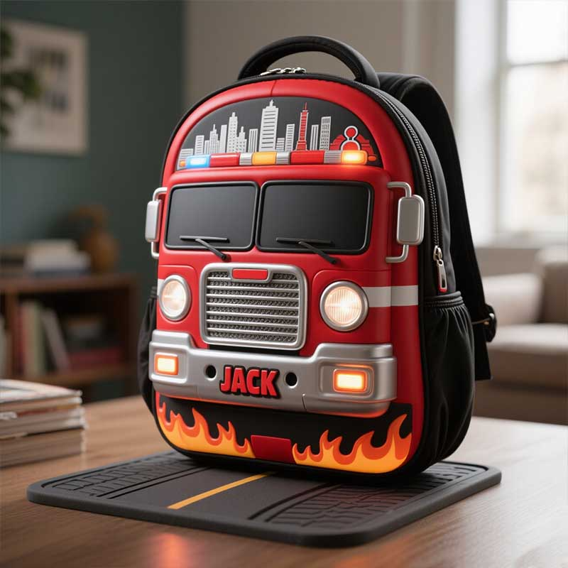 Personalized Fire Truck Themed Backpack for Kids