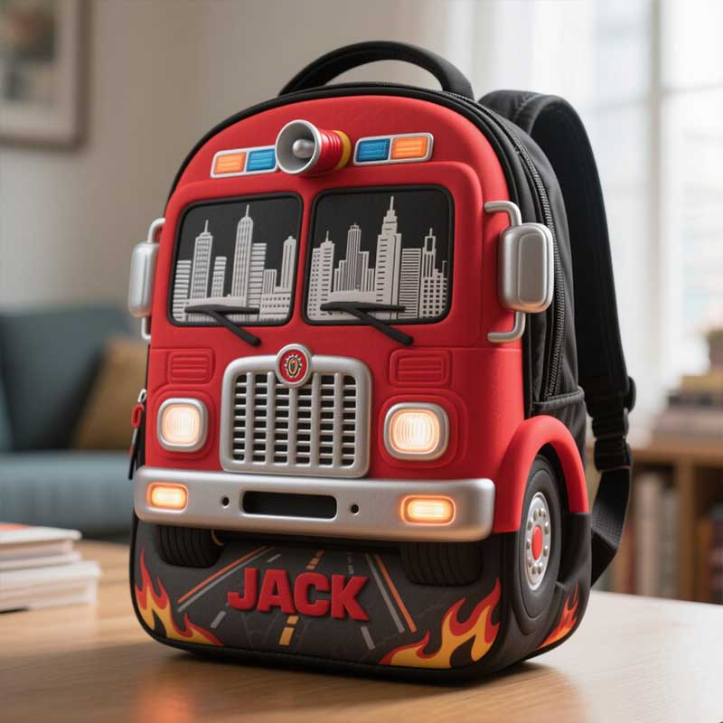 Personalized Fire Truck Themed Backpack for Kids