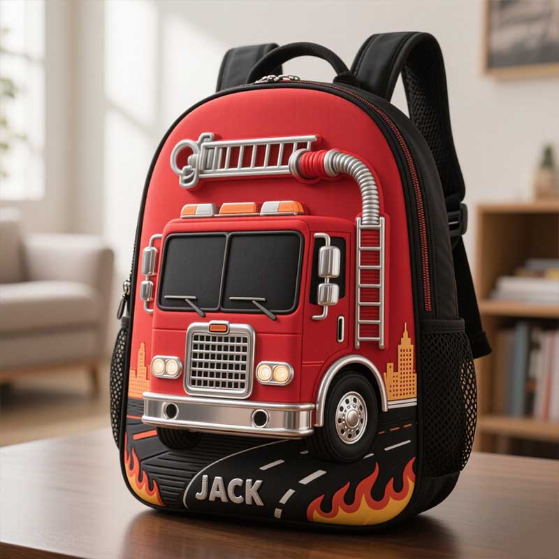 Personalized Fire Truck Themed Backpack for Kids