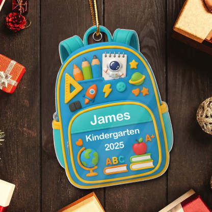 3D Effect Kid School Backpack - Personalized Acrylic Ornament - School Year Milestone For Kids