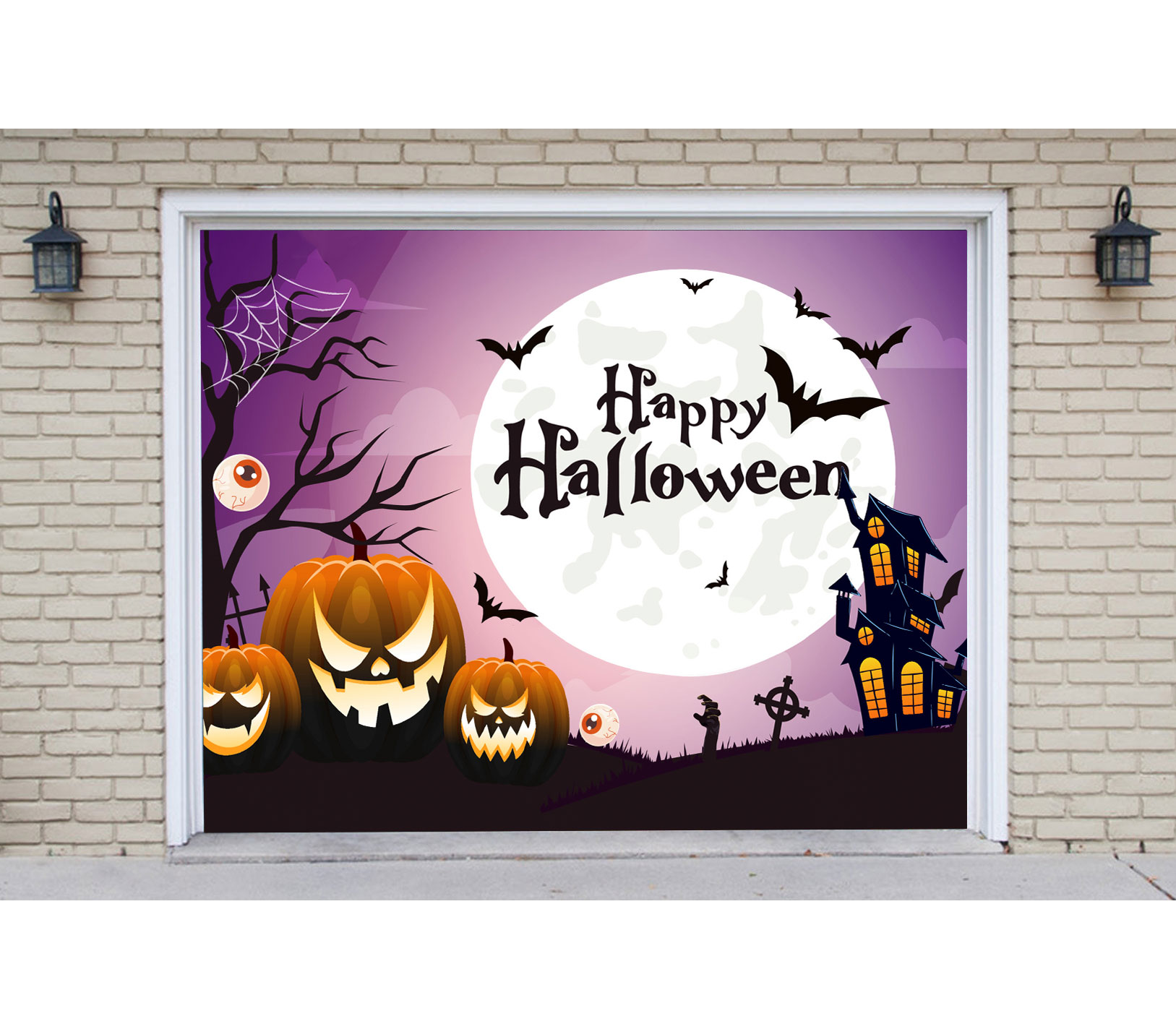 Happy Halloween Scary Pumpkin Garage Door Banner Mural