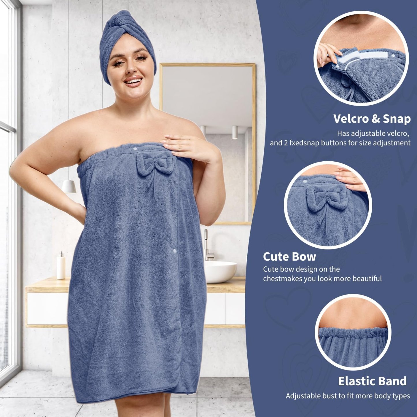 Plus Size Adjustable Oversized Wrap Bathrobe Set