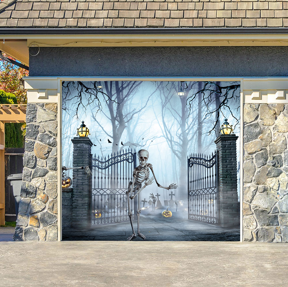 Halloween - Skeleton invites zombie party to cemetery