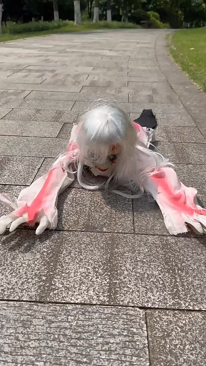 4 Ft. Halloween Scary Yard Animated Crawling Creepy Ghost Long Hair Horror Voice Skeleton Halloween Decoration