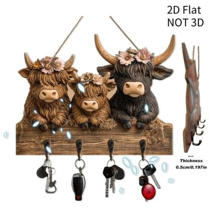 🔥Time-Limited SALE 49% OFF - 2D Rustic Highland Cow Wooden Ornament 🐮