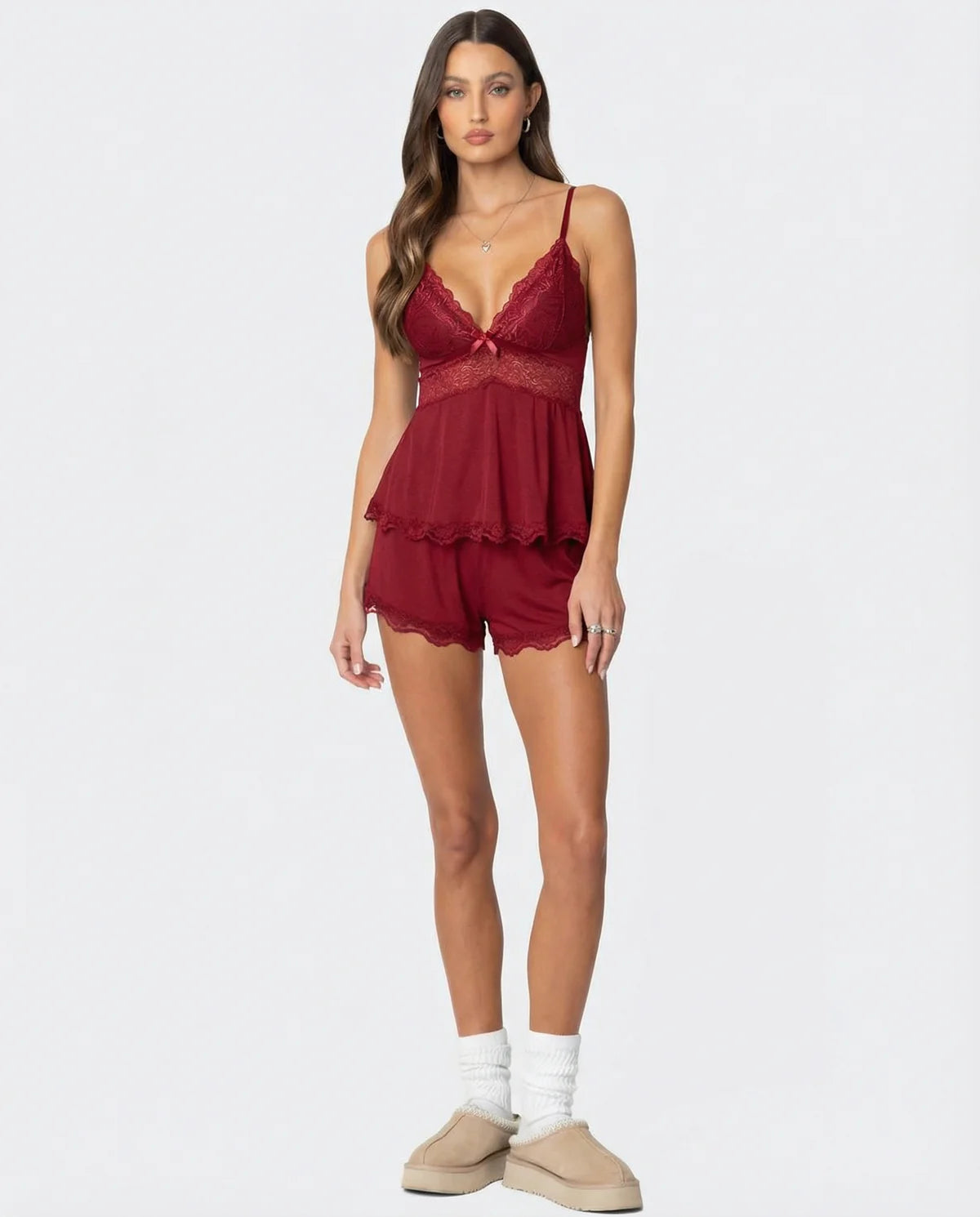 High Slit Lacy Short 2-Piece Set