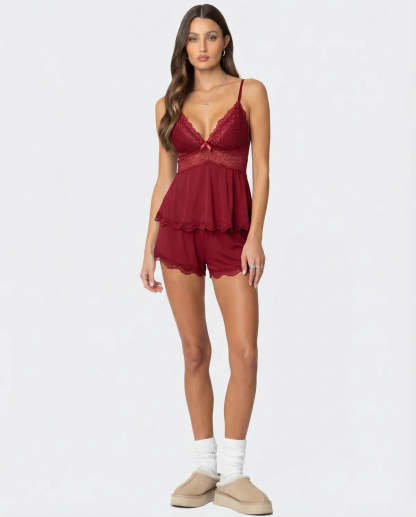 High Slit Lacy Short 2-Piece Set