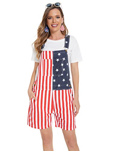 Flag Overalls Denim Shorts Denim Jumpsuit
