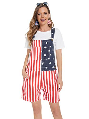 Flag Overalls Denim Shorts Denim Jumpsuit