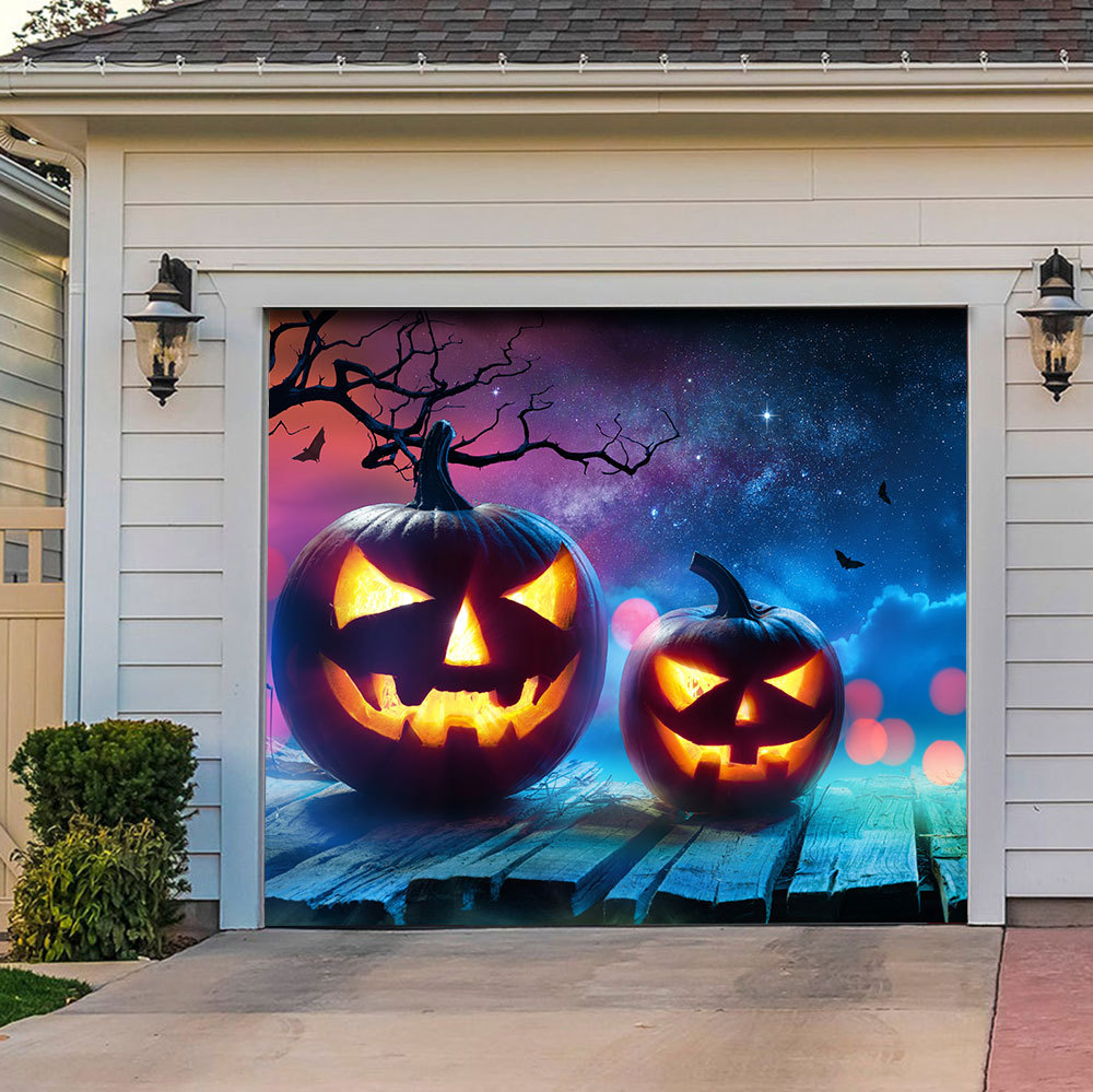 Carved pumpkin O'lantern garage door banner mural