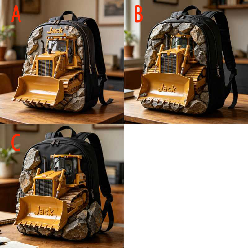 Personalized bulldozer-themed backpack