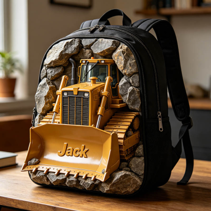 Personalized bulldozer-themed backpack