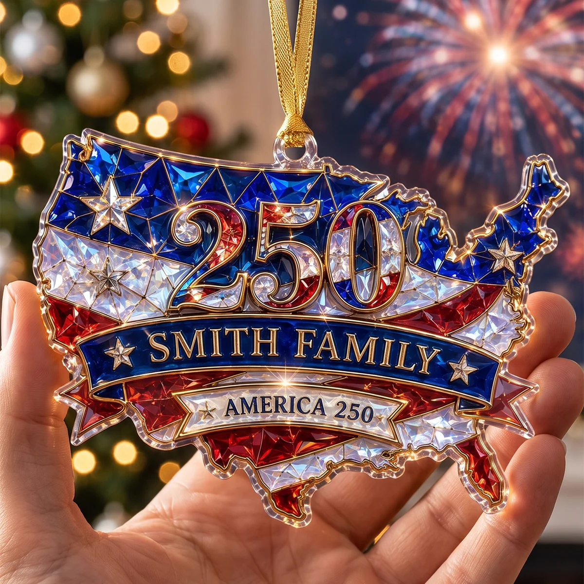 Personalized Custom Shape Acrylic Ornament, America Hologram USA Map Ornament