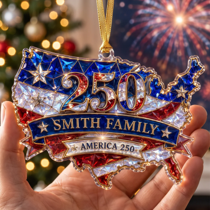 Personalized Custom Shape Acrylic Ornament, America Hologram USA Map Ornament