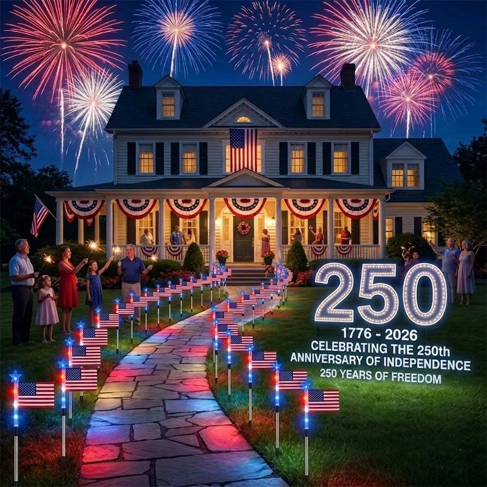 🔥Last Day: 49% OFF🔥8 Solar American Flag Pathway Lights – Red, White & Blue Yard Glow for 250th Independence Celebration 🇺🇸✨