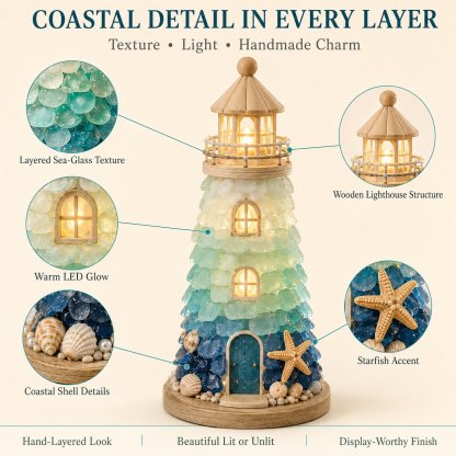 🌊 Beginner-Friendly DIY Lighted Sea Glass-Style Lighthouse Kit Collection | Complete Kit with Sea Glass-Style Pieces, LED Lights & Step-by-Step Guide Included 💕
