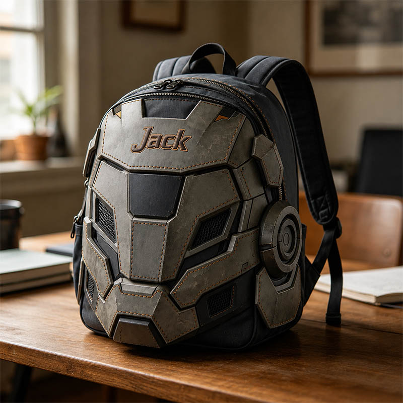 Personalized mecha helmet themed backpack