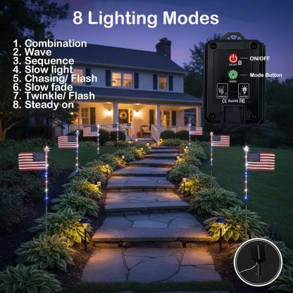 🔥Last Day: 49% OFF🔥8 Solar American Flag Pathway Lights – Red, White & Blue Yard Glow for 250th Independence Celebration 🇺🇸✨
