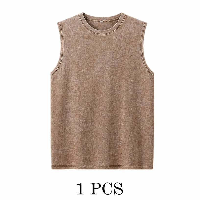 ⚡ Hot Sales 49% OFF 🔥 4-Pack Men's Washed Sleeveless Vest – Heavyweight Cotton, Acid Wash, Oversized Gym & Streetwear