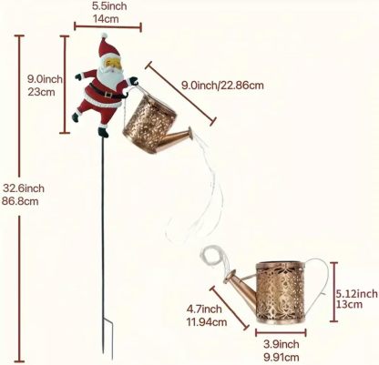 Solar Santa Claus Watering Can Lights Vintage Metal Outdoor Garden Decoration