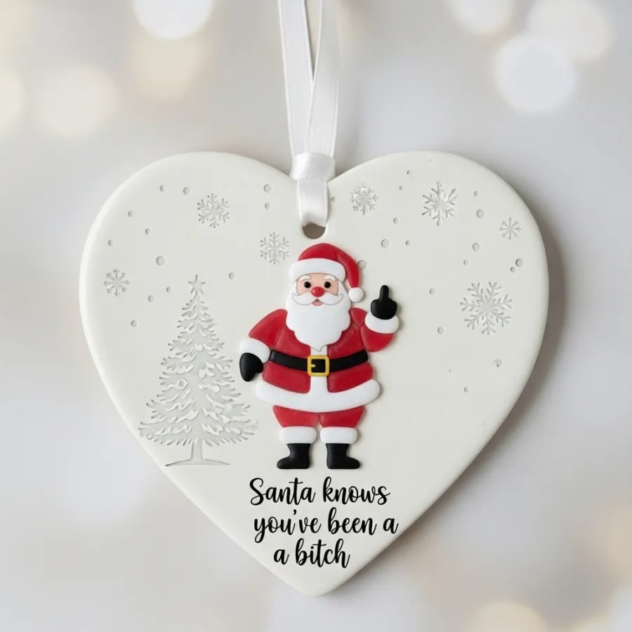 "Santa Claus Middle Finger" Christmas heart-shaped gift